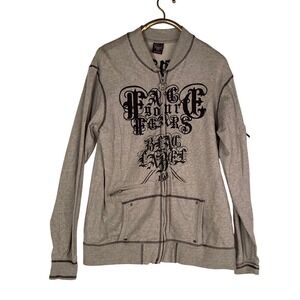 Black Label Survival Graphic Zip Up Hoodie Jacket Mens 2X Grey Cotton